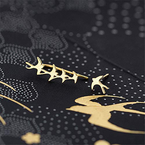 Swallow Bird Sterling Silver Earrings for Women Girls Cute Hummingbird Cuff Wrap Crawler Climber Stud Earrings Asymmetrical Brushed Animal Post Pin Delicate Piercing Ear Jewelry (Gold-Toned)3