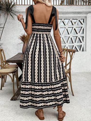 Image of Floerns Women's Floral Print Tie Strap Square Neck Ruffle Boho Maxi Dress