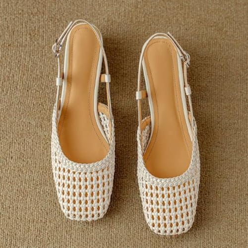 Mules et sandales tressées beige taille 40 à talons carrés bas d'été - 2