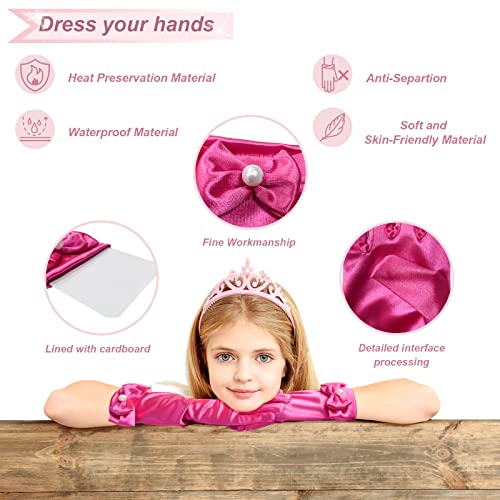 6 Pairs Little Girls Gloves, Satin Gloves for Princess Costume or Wedding, Formal Bows Glove for Age 3-82