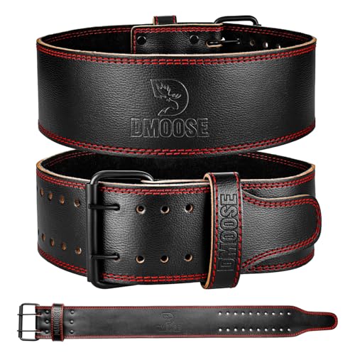 DMoose Fitness Weight Lifting Belt for Men and Women – 5mm Thick Genuine Leather – Gym Belt for Weightlifting, Bodybuilding, Squats and Deadlift – Powerlifting Belt with Secure Double-Prong Buckle