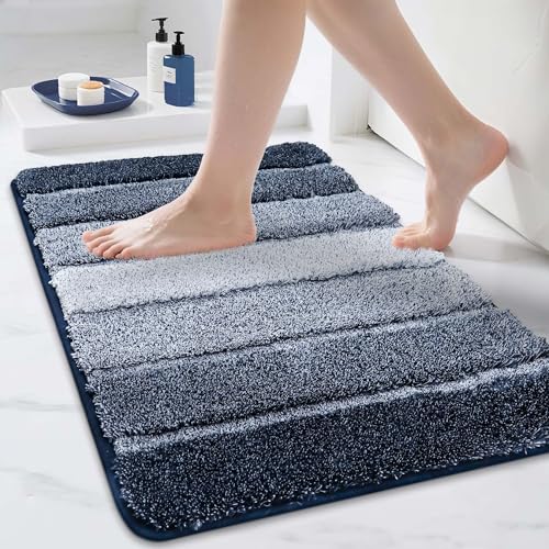 COSY HOMEER Bathroom Rugs 30"x20", Ultra Soft Absorbent Bath Mat with Non-Slip TPR Backing, Machine Washable Shaggy Rug for Bathroom Floor, Dark Blue Dark Blue 1'8" x 2'6" (Rectangular)