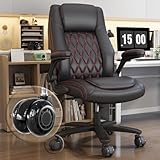 GYI High Back Executive Office Chair, Big and Tall Office Desk Chair 400LBS with Lumbar Support, Flip-up Armrests, Rubber Wheels, Black