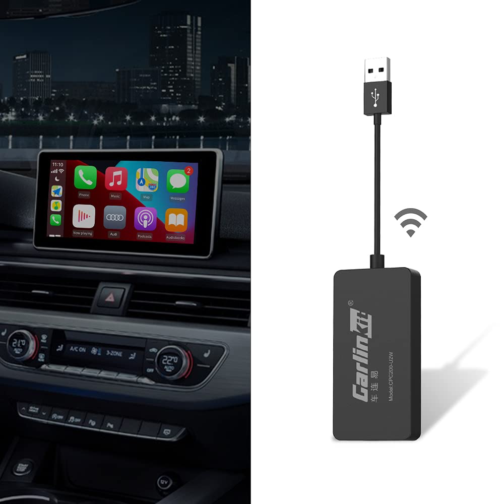 Carlinkit 2.0 Wireless Carplay dongle Original car Wireless carplay Activator Adapter for Audi A4 Q7 A5 A8 OEM Stereo Upgrade with Wired Carplay Support Steering Wheel Button