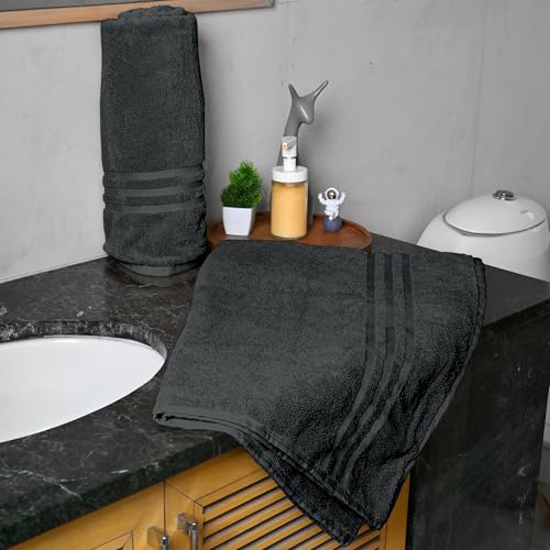 Image of Divine Casa 100% Cotton Bath Towel Set of 2, 550 GSM Ultra Soft Highly Absorbent Thick Towels, Large 75 x 150 cm, Grey