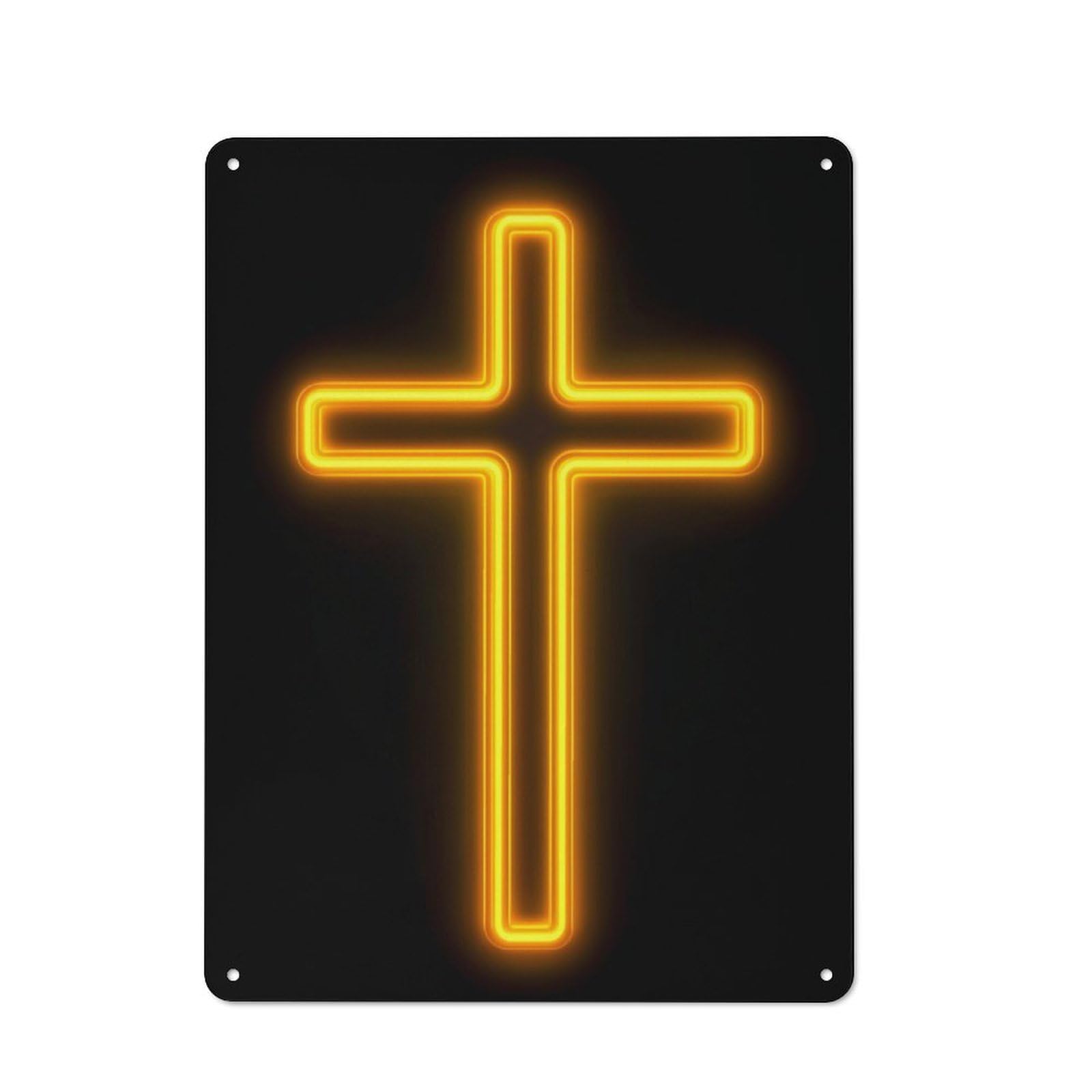 Tin Wall Plaque 40x30cm with Neon Cross for Home Bar Wall, for Hosts Who Enjoy Retro Interiors Refreshing A Room in Autumn