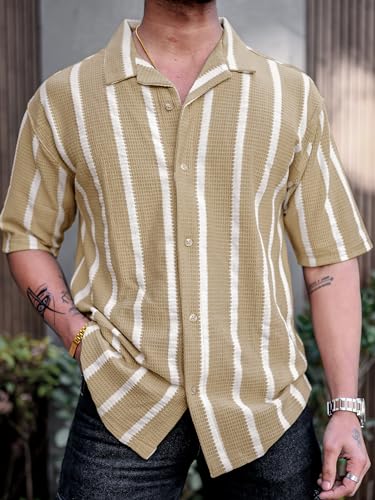 Image of Maniac || Mens || Striped || Collared Neck || Half Sleeve || Popcorn Knitted || Shirt