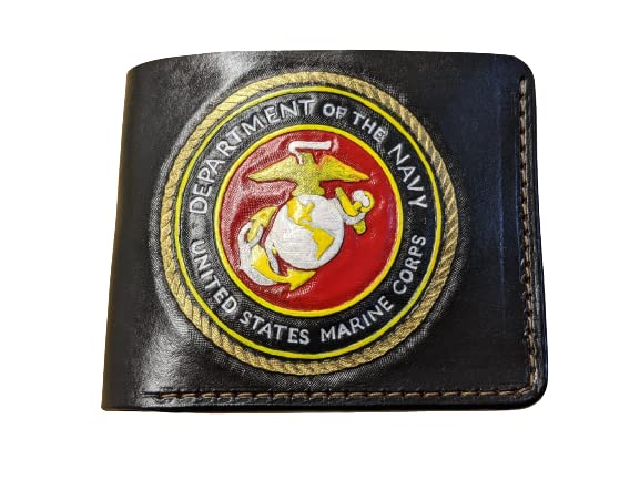 Men's 3D Genuine Leather Wallet, Hand-Carved, Hand-Painted, Leather Carving, Custom wallet, Personalized wallet, Alien, US Marine Corp