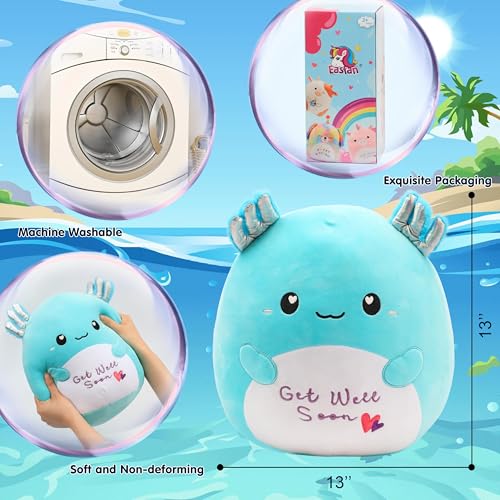 Image of Easfan 13'' Get Well Soon Axolotl Plush Pillow Soft Cute Salamander Plush Get Well Soon Gifts for Kids Patient Feel Better for Women Men