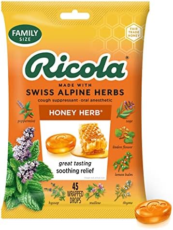 Ricola Family Pack Cough Suppressant Throat Drops, Honey-Herb, 45 Drops