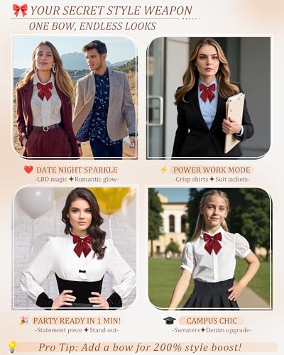 Image of AWAYTR Ladies Adjustable Pre tied Bowtie - Solid Color Bow Ties for Women