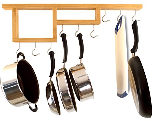 Pot Rack - Easy to Reach Ceiling Mount Solid Wood Pan Rack