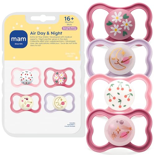 Image of MAM Air Pacifier 16+ Months, Extra Air Flow for Sensitive Skin, 4 Pack | Glows In The Dark, Developed With Medical Experts, BPA-Free Skin Soft Silicone, Made In Europe