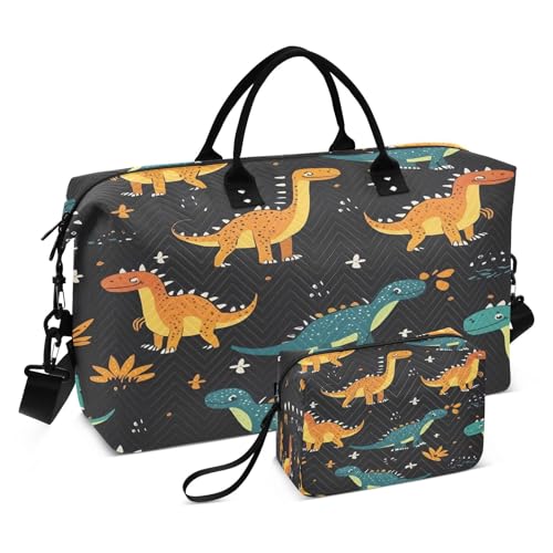 Travel Duffle Bag Weekender Bags Overnight Bag with Toiletry Bag Gym Duffel Bag Orange Blue Dinosaurs Dot for Travel Business Trips Sport