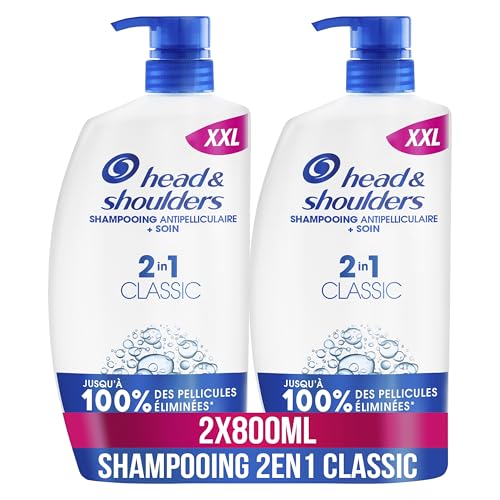 Head & Shoulders Classic 2 en 1 Shampoing Antipelliculaire, Tous Types de Cheveux, Pompe 2x800ml. Jusqu'à 100% des Pellicules Éliminées, Cliniquement Prouvé. Usage Quotidien. Rafraîchissant