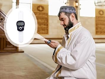Islamic Tasbih Prayer Beads & Digital Tasbeeh Counter Set, 2 Pieces Elegant Beads with LCD Finger Counter, Elegant Islamic Gift for Dhikr Meditation Ramadan & Eid (Black, White)