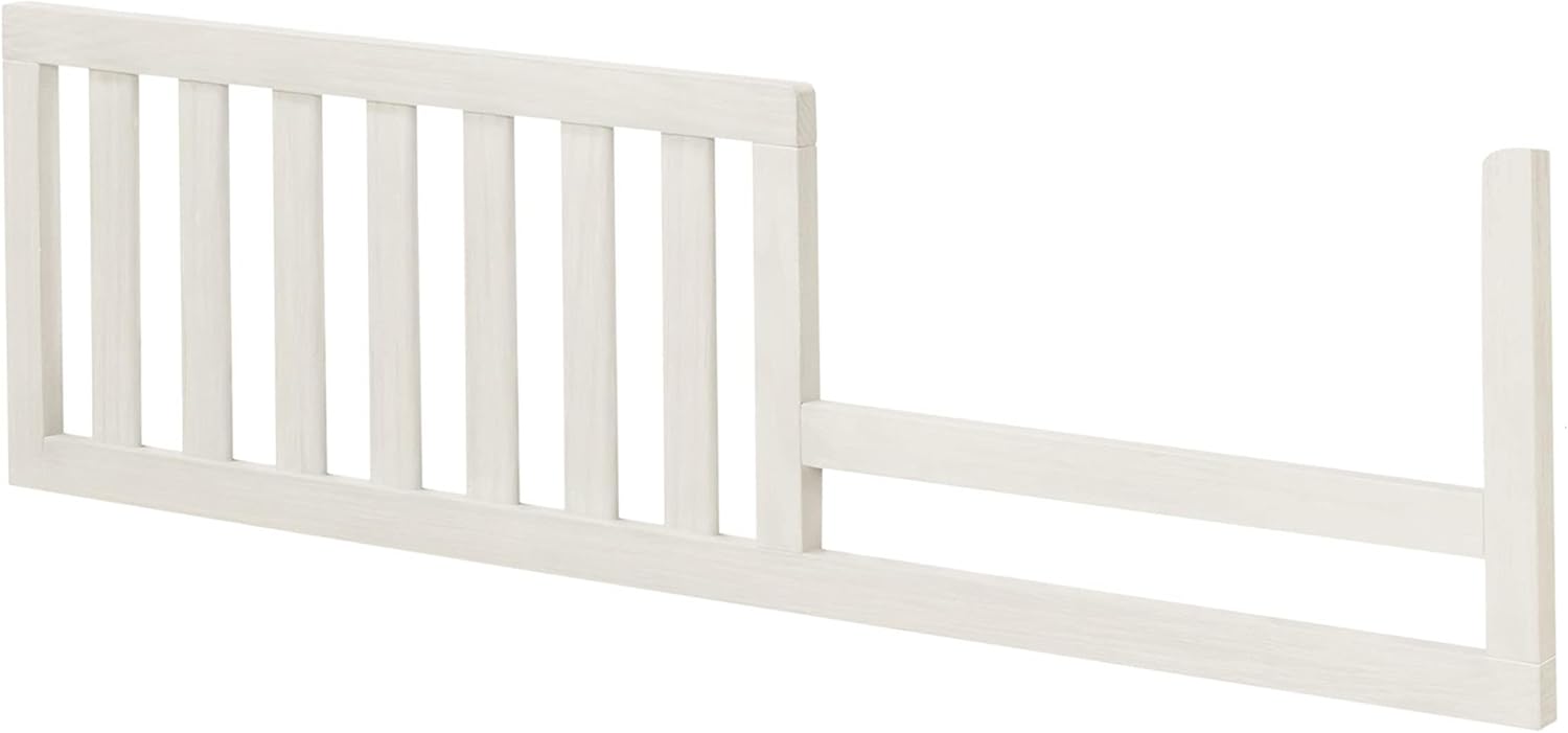 Pemberly Row Wood Toddler Guardrail, Weathered White Finish, 50" W x 14" D, Easy-to-Install Conversion Rail for Crib-to-Toddler Bed Transition, JPMA Certified