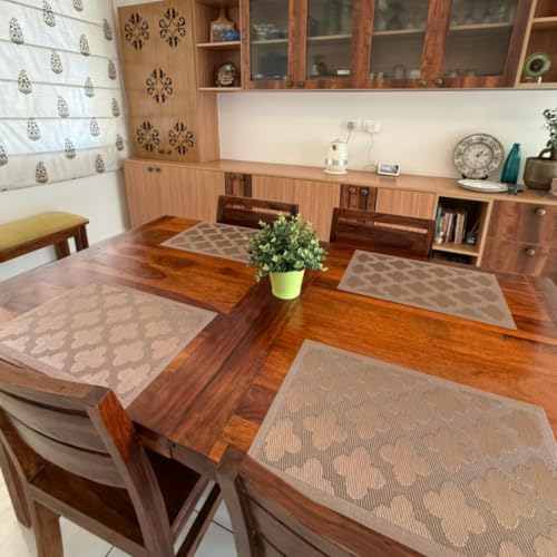 Image of Livmodern Premium PVC Dining Table Mats | Woven PVC Brown placemats| Anti Skid | Wipeable & Washable Set of 6- Bronze Clover