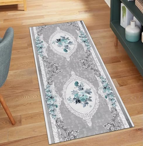 Alfombra para pasillo de 90x120 cm lavable larga antideslizante gris para hogar 2