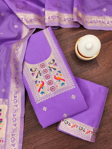 Image of DEVANGI Women's Banarasi Silk Unstitched Salwar Suit Dress Material With Dupatta