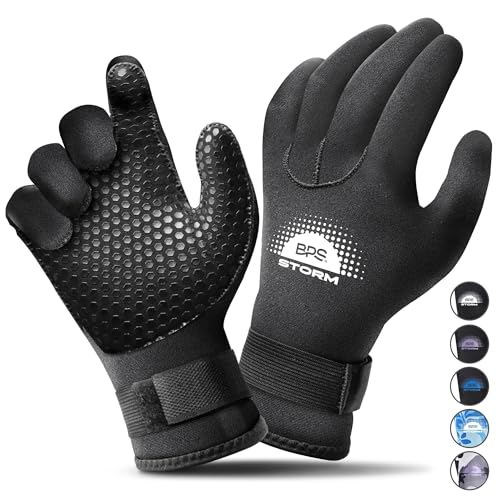 BPS Neoprene 5mm Thermal Wet Suit Gloves with Non-Slip Grip Design - Thermal Gloves for Cold Water Snow - for Standup Paddleboarding, Kite Boarding, and More (Black/White, Medium)