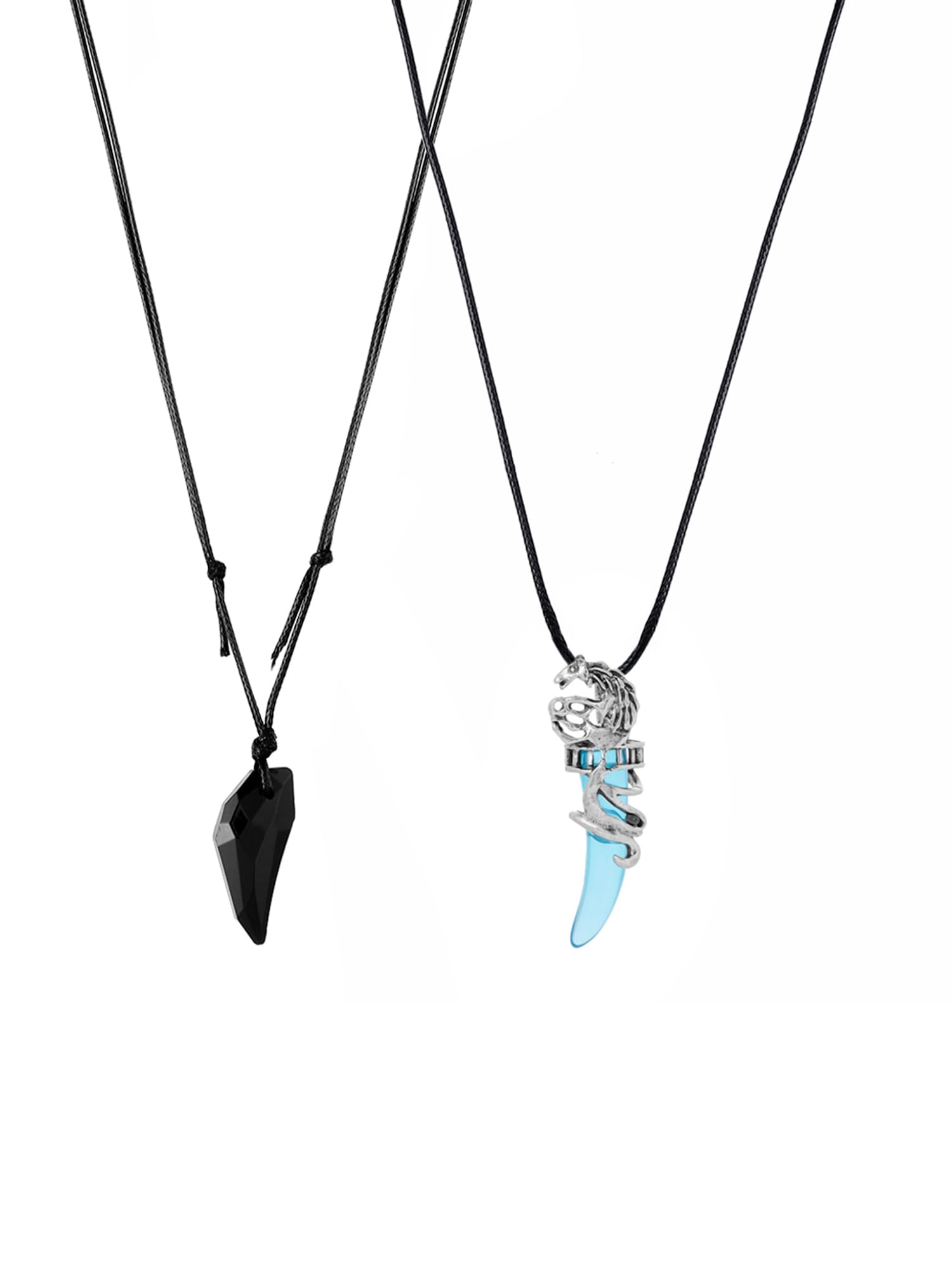 Pendant for Men 2 PCs Combo Blue Black Crystal Wolf Tooth Evil Spirits Leather Rope Pendant for Men and Women.