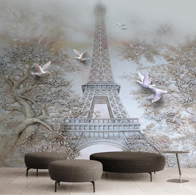 Papier peint panoramique 3D Tour et Pigeon blanc pour salon 300x210 cm