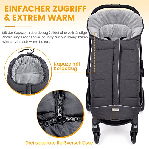 Orzbow Fußsack für Kinderwagen Buggy,Baby Fußsack Schlafsack,Babyfußsack für Babyschale,Winterfußsack mit Reißverschluss Waschbar Passend für Alle Kinderwagen (Dunkelgrau,Groß)