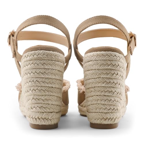 JOY IN LOVE Platform Wedge Sandals for Women 4IN Espadrille Wedge Heels Ankle Strap Sandals3