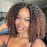 Hairytale 13x6 Lace Front Wigs Human Hair 180% Density Ombre Short Kinky Curly Lace Frontal Wig 1B/30 Pre Plucked with Baby Hair Remy Hair for Black Women (T1B/30,13×6 Lace, 12Inch)