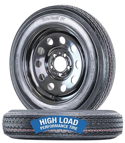 eCustomrim 2-Pack Trailer Tire Rim Assembly 4.80-12 480-12 12 Inch 5 Lug Load Range C Black Wheel - 2 Year Warranty w/Roadside
