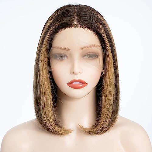 FASHION IDOL Bob Lace Front Wig Human Hair Pre Plucked 10 inches Short Bob Wig for Women Glueless T Part HD Lace Brazilian Virgin Human Hair Highlight - Image 2