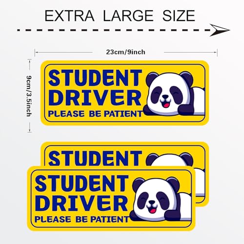 Image of Student Driver Please Be Patient Car Magnet, Yellow Panda Series Cute Picture, Patient With Reflective Magnetic Bumper Sticker Set Detachable, Novice Safety Signs.Set of 3