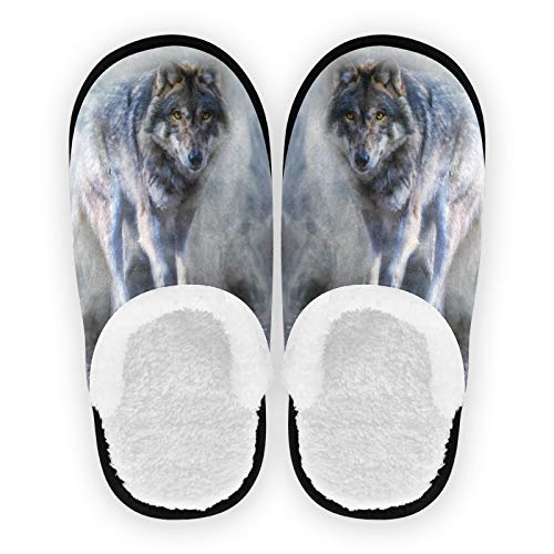 PUXUQU Pantoufles de maison vintage pour femme, homme, enfant - Motif loup - Multicolore - multicolore, 39/46 EU Cover