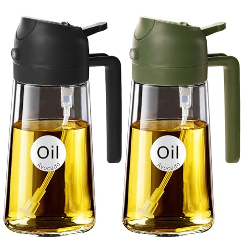 Image of YARRAMATE 16oz /470ml 2 in 1 Oil Sprayer for Cooking with Stickers, Food-grade Glass Oil Dispenser for Kitchen, Salad, Frying, BBQ, Grill (BlackOliveGreen)