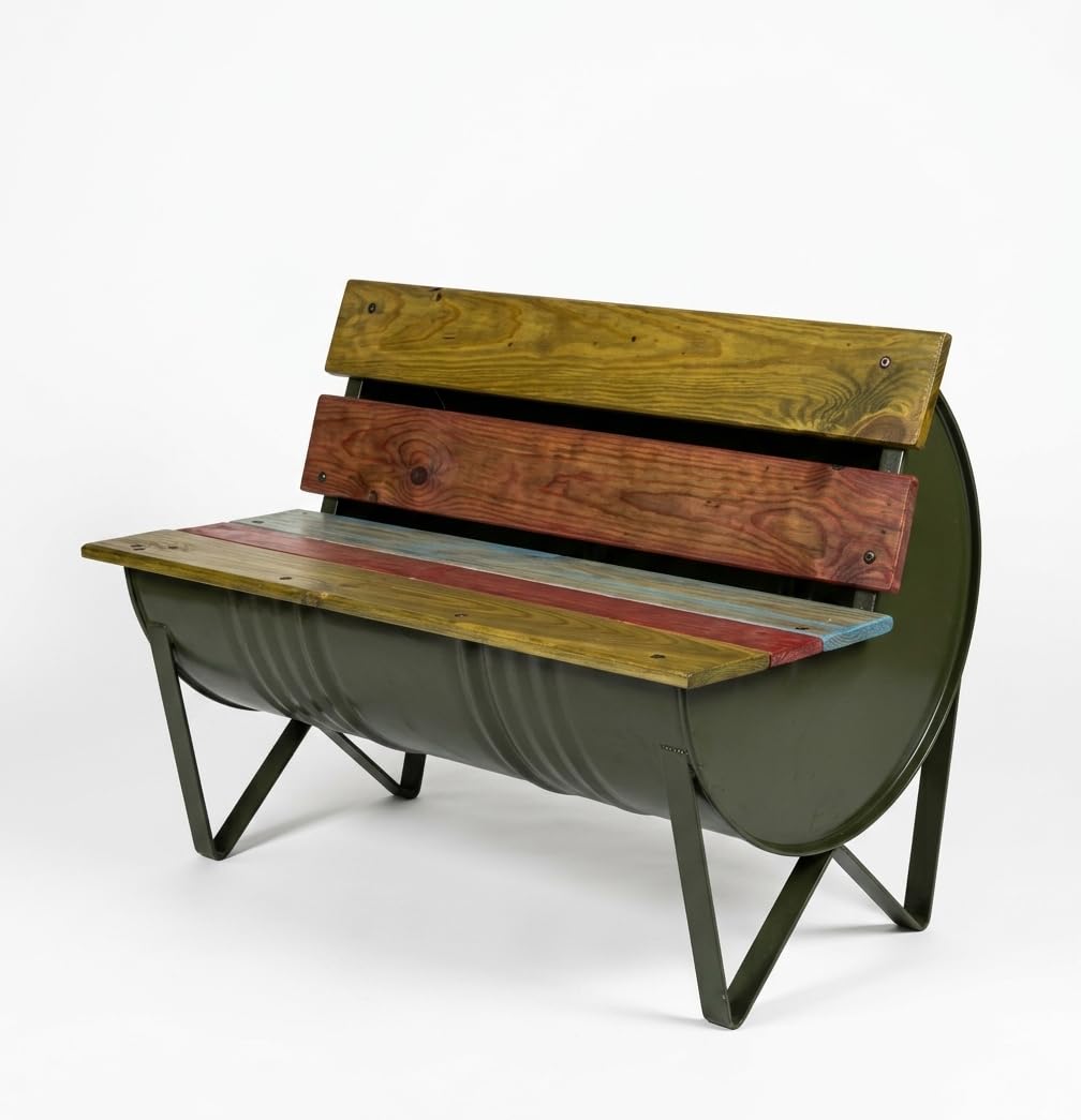 Banco Industrial Barril de Metal Vintage 99 x 78 x 47 cm