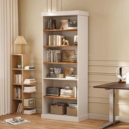 Vyre 70.8" Tall White Bookshelf, Farmhouse Modular Bookcase with 6-Tier