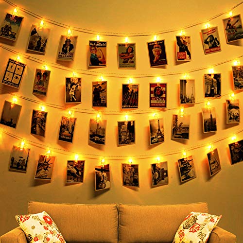 AODINI Guirlande lumineuse à clip pour photo 4,5 m 30 puces LED alimentées par piles pour décoration de la maison pour les photos de mariage, Halloween, Thanksgiving, Noël, mariage u0096 Blanc chaud