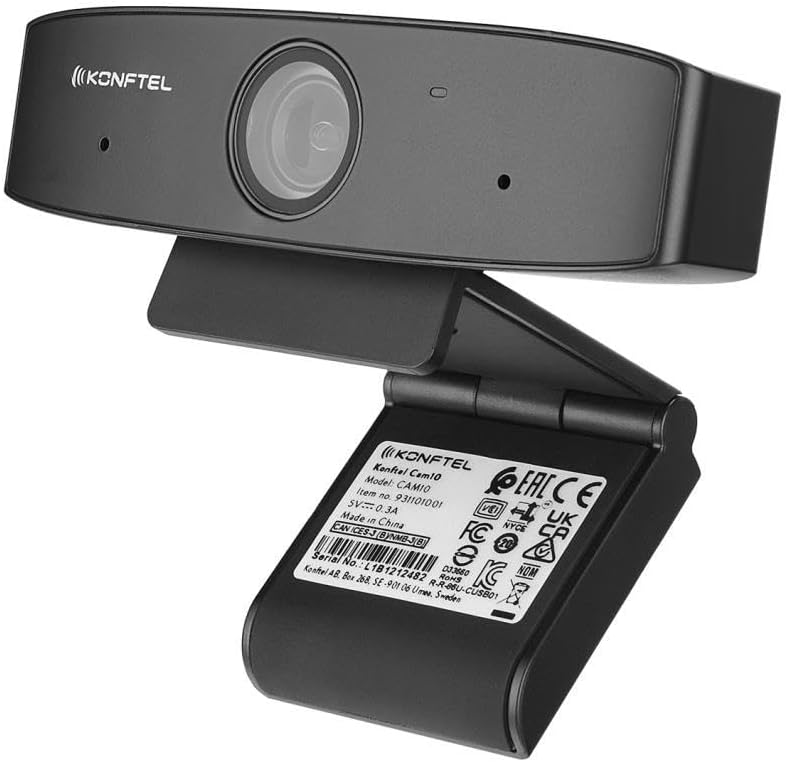వెనుకకు view of Konftel CAM 10 Webcam with model information