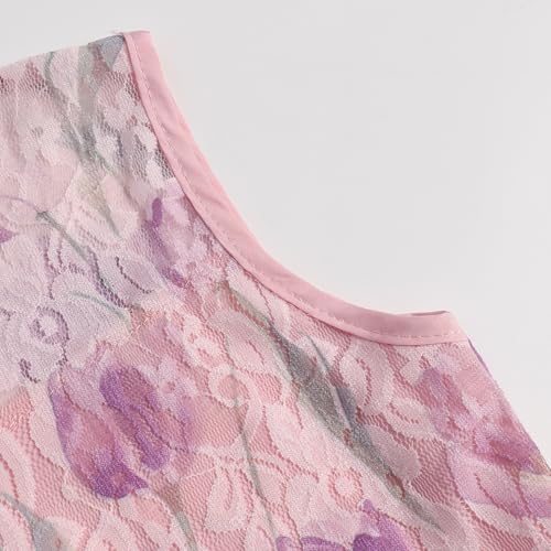 Girls' Sleeveless Floral Print Lace Tank Mini Dress with Belt4