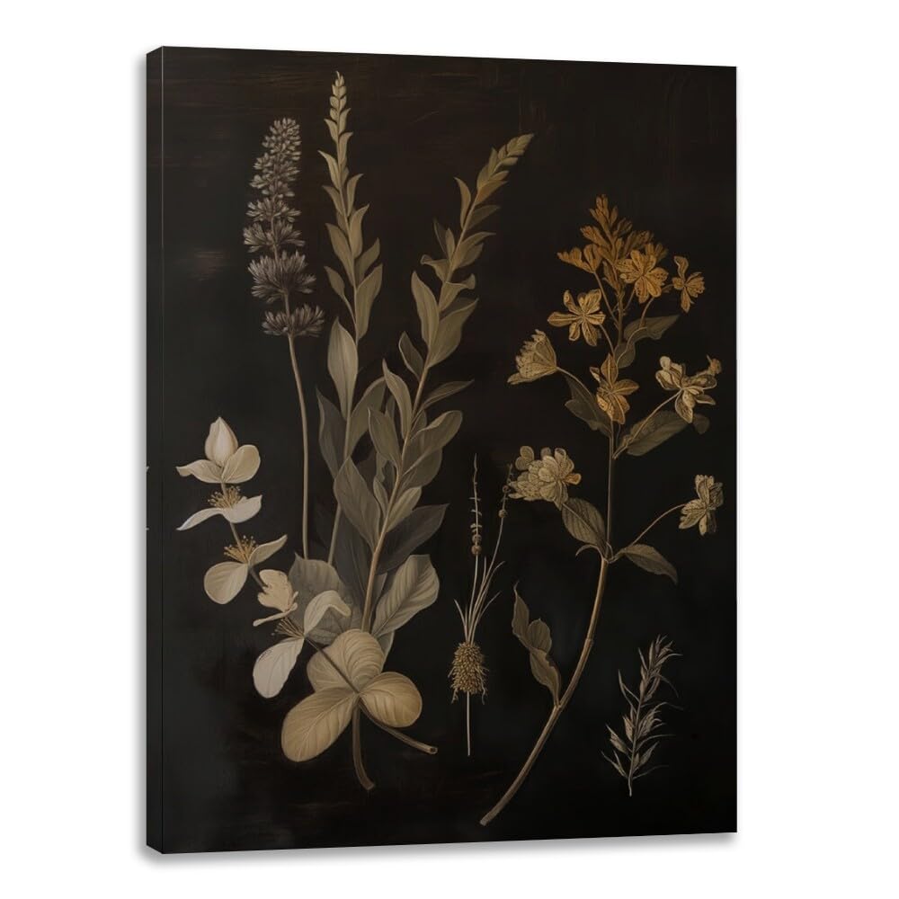 Framed Canvas Print Wall Art Dark Academia Botanical Print Poster Framed Artwork Aesthetic walls home decor for Living Room Bathroom Bedroom Wall Art