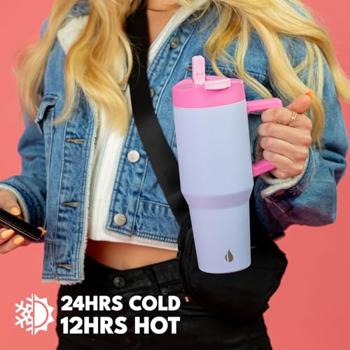 Image of Elemental 100% Leak Proof 32oz Tumbler with Handle & Straw Travel Mug | Stainless Steel Double Wall Insulated Tumbler for Hot and Cold Beverages with Sip & Straw Lid