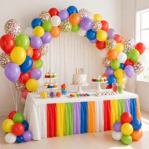 Image of Red Blue Yellow Green Balloons, Carnival Circus Balloon 12 Inch Red Blue Green Yellow Party Balloon with Colorful Confetti Balloons for Kids Birthday Carnival Theme Back to School Party Decorations