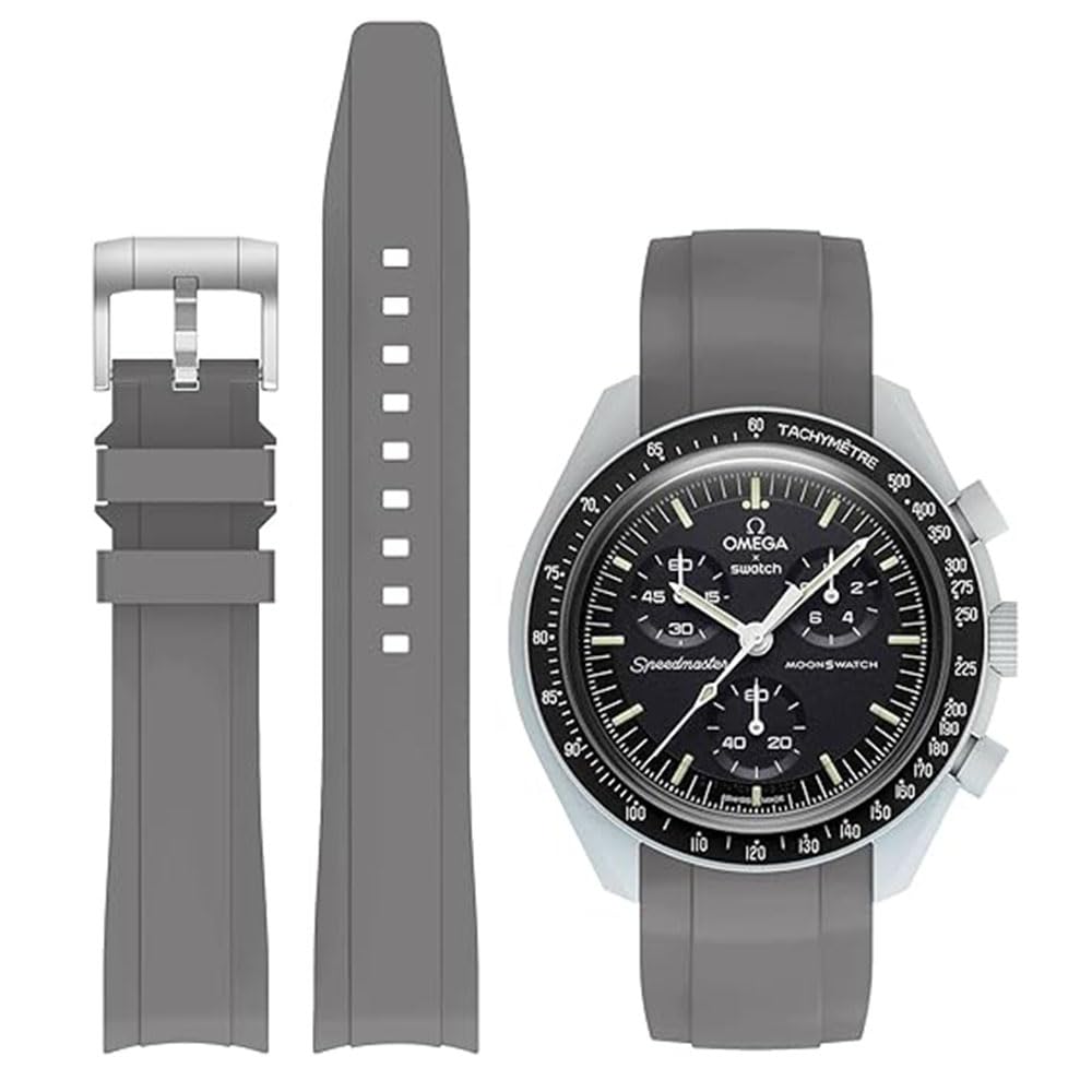 Yhmoo WatchBands 20mm Curved Silicone Rubber Strap Compatible with Omega X Swatch Moonswatch Speedmaster (grey)