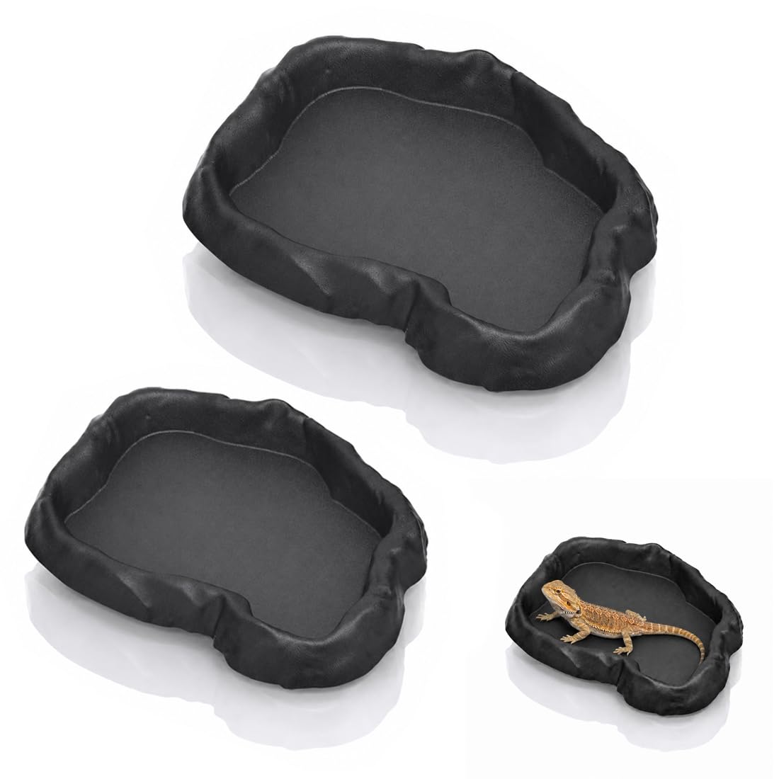 2 Piezas Cuencos de Agua para Reptiles, Bebedero Tortugas de Tierra, Accesorios para Terrarios 15.5x12x2cm como Tortugas, Serpientes, Salamanquesas(Gris