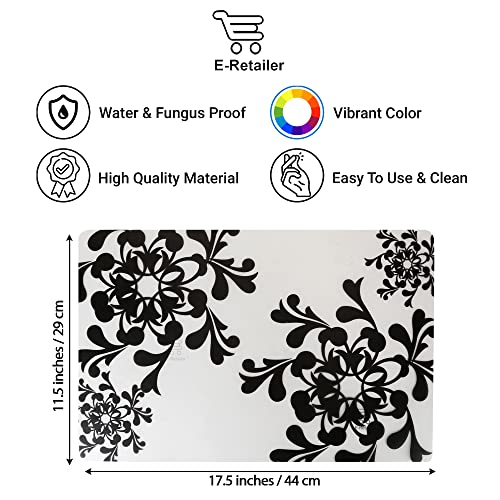 Image of Multipurpose Waterproof PVC Refrigerator /Fridge Drawer Mats Washable Non-Slip Shelf Liners for Kitchen Set of 4 Pcs (Printed Black, 17.5x11.5 Inch)