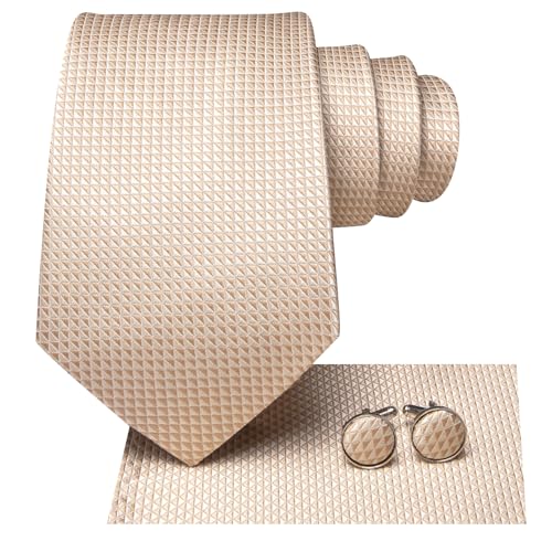 Image of Hi-Tie Mens Plaid Ties Classic Paisley Necktie with Handkerchief Cufflinks Set Business Stripe Tie