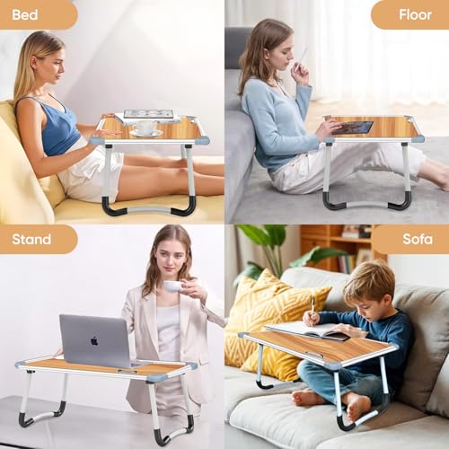 Image of YAJNAS Multipurpose Whiteboard & Laptop Table | Portable Study & Lap Desk for Bed with Laptop Support | Foldable Lap Bed Table, Ideal for Home & Office Presentation - (15 x 23, Wooden Texture)