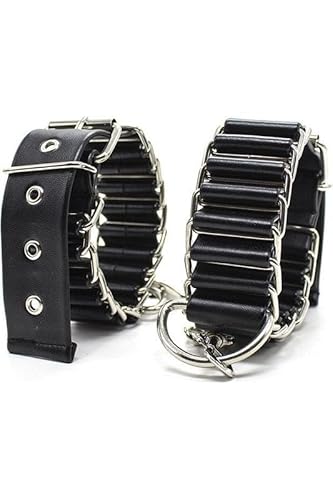 BONDAGERIE® Coppia di manette per polsi in ecopelle, con morsetti in metallo per coppia