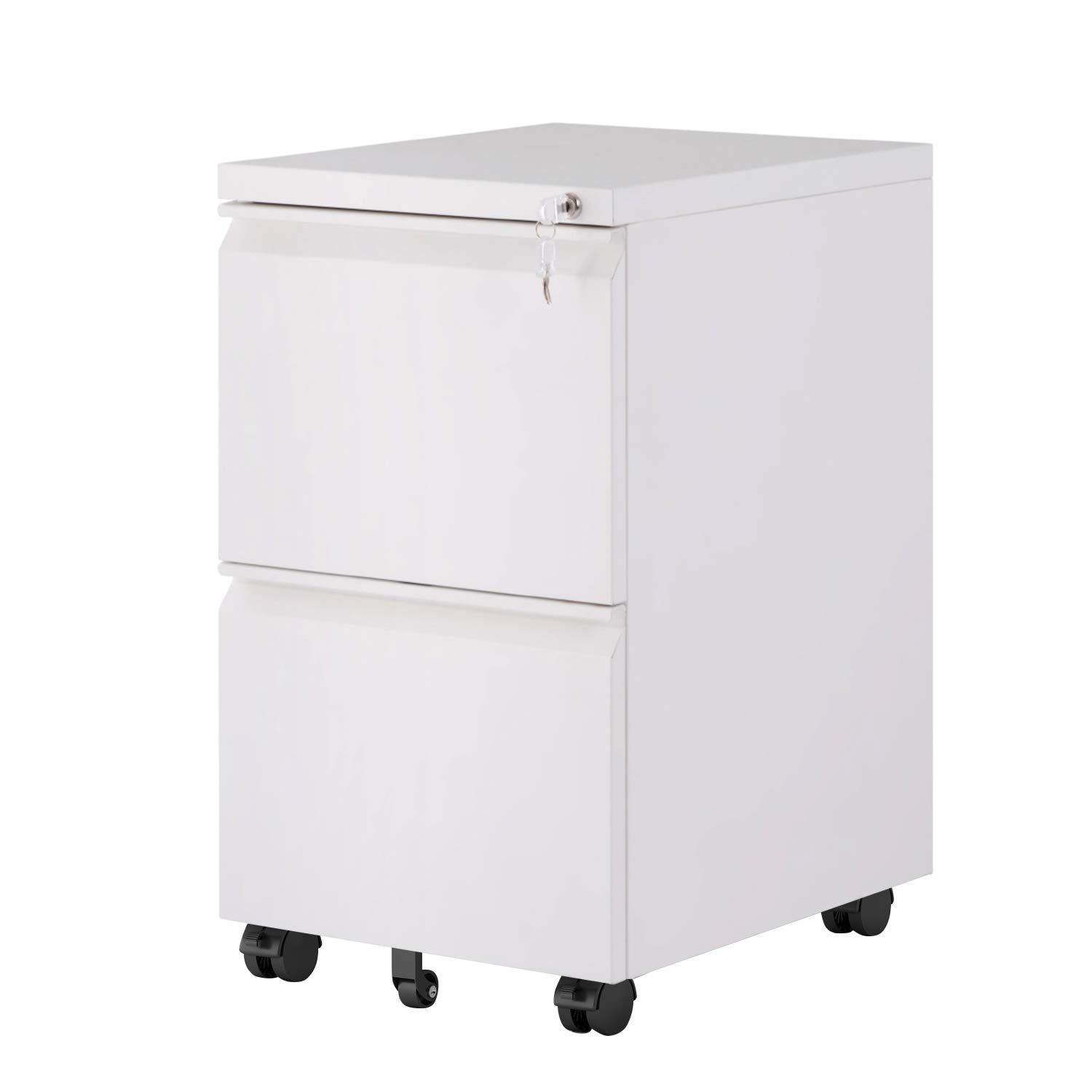 Mobile File Cabinet 2 Drawer Metal Filing Cabinets Pedestal With Lock Key Rolling Casters Fully Assembled Home Office Under Desk Pure White Shallow Handle Amazon Co Uk Kitchen Home